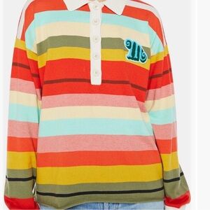 MOTHER Penalty Kick Striped Women's Polo Sweater in size medium